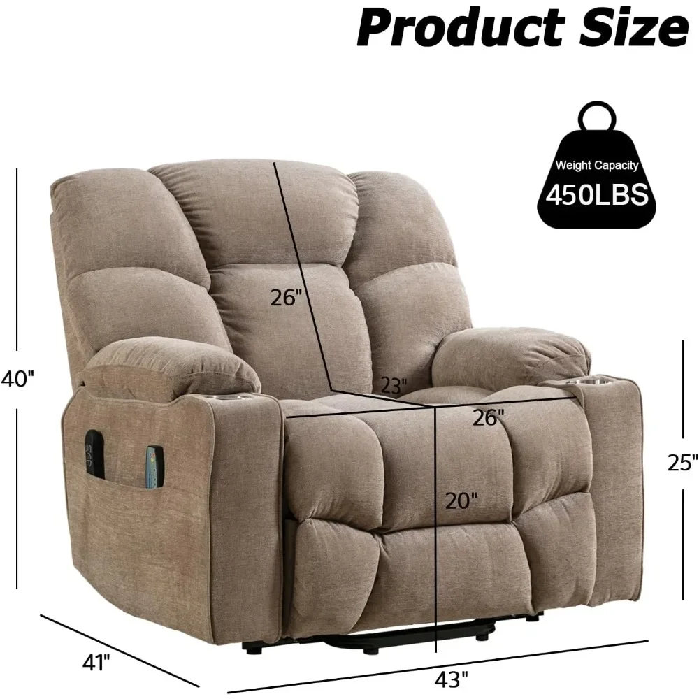 Dual Motor Large Power Lift Recliner Chair for Elderly with Massage and Heat, Oversized Lay Flat Sleeper Electric Recliner