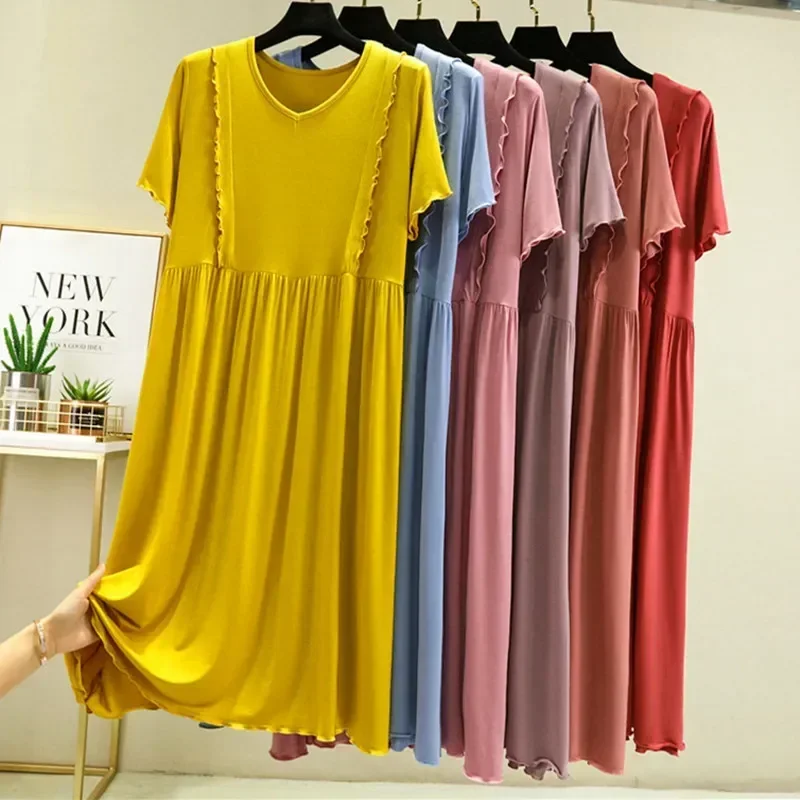 

Nightwear Comfortable Female Neck Loose Modal Short Night Long Nightgowns V Dress Sleeve Women Clothes Sleeping Casual Shirt