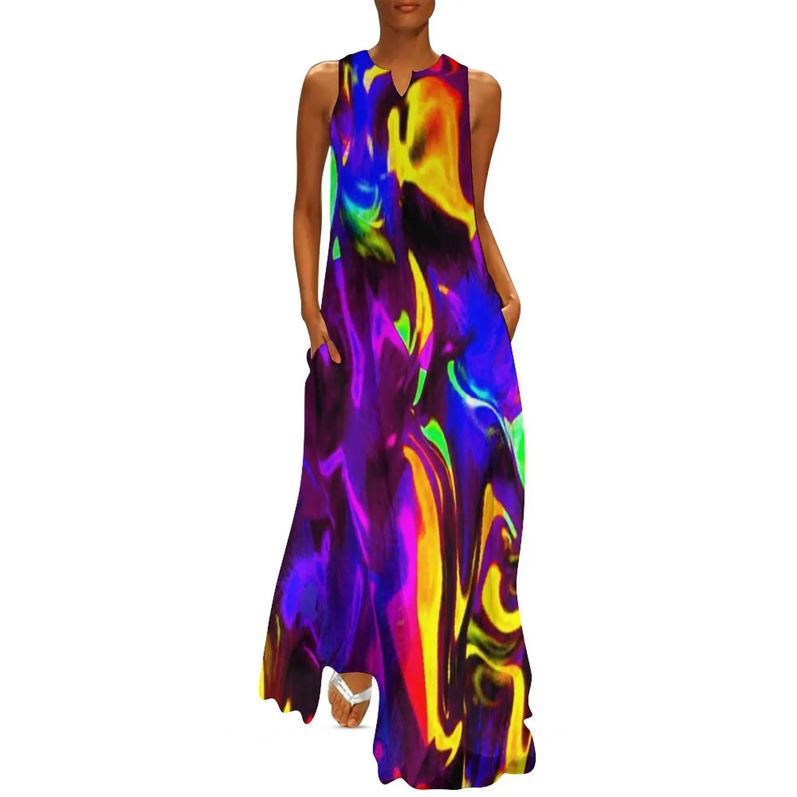 Rave Rainbow of Glow Stick Fire Long Dress Women's long dress dresses korean style Dress