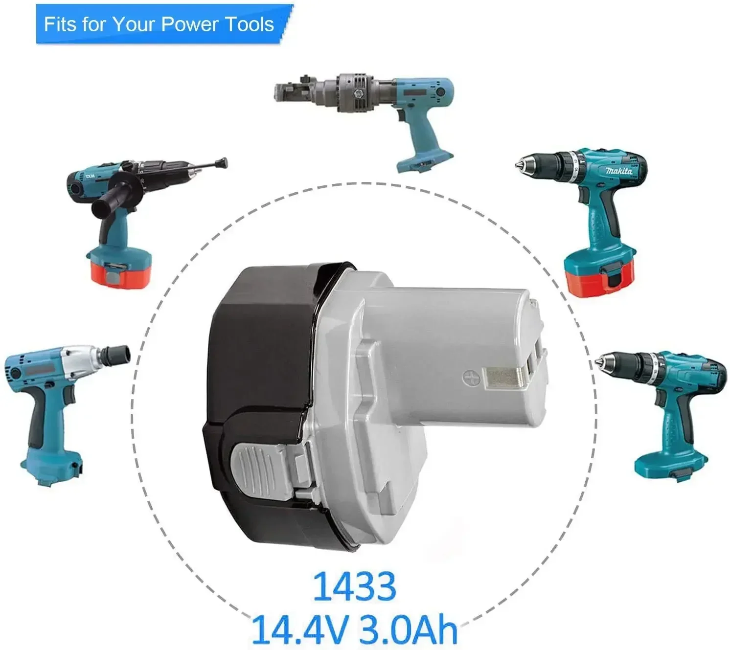 Batterie Ni-Mh pour Makita, Remplacement pour Makita PA14, 14.4V, 14.4V, 1420, 1422, 1433, 1434, 1435F, 192699-A, 6,8 Ah