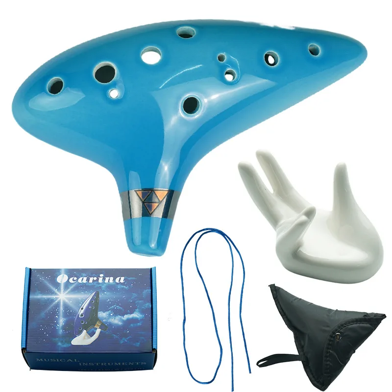 Ocarina,12 Tones Alto C Ceramic Ocarina Musical Instrument with Song Book Neck String Neck Cord Carry Bag