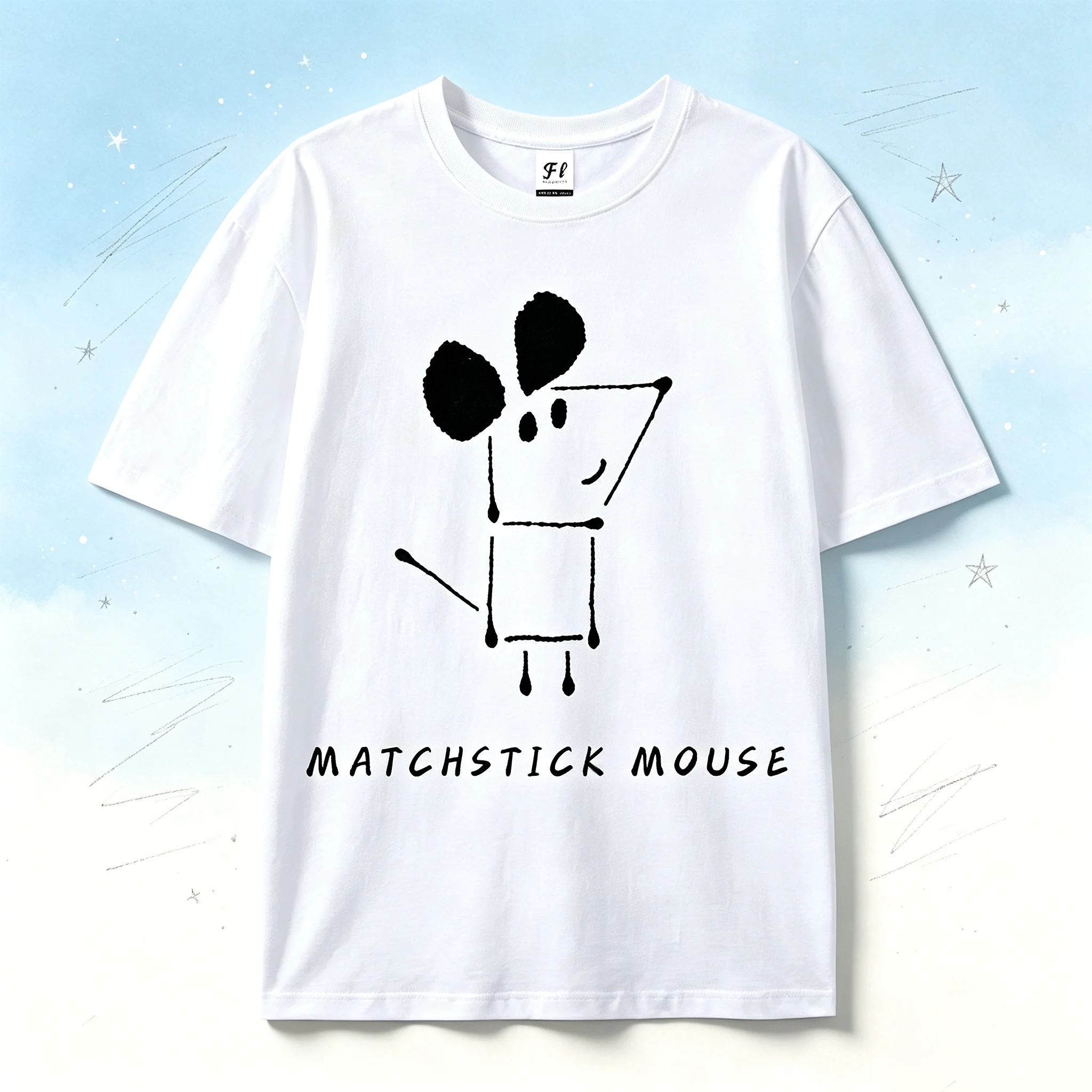Matchstick Mouse Print T-Shirt, Fun Hand-Drawn Cartoon Loose Crew Neck Casual Top