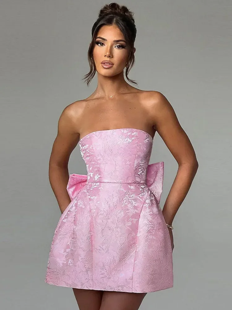 فستان قصير مثير بفيونكة بدون ظهر جديد للنساء، فستان أنيق للحفلات والنوادي بدون أكتاف بدون حمالات بدون أكمام #2