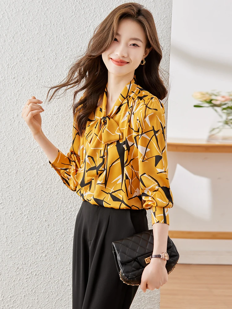 

2023Fashion Professional Women's new spring and summer long-sleeved chiffon shirt shows elegant intellectual temperament