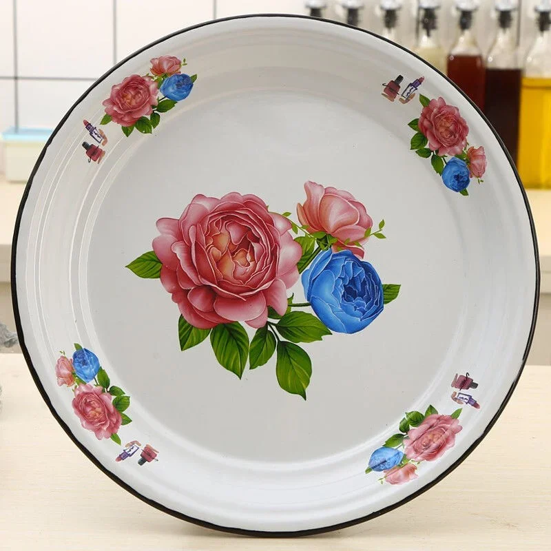 Thickened Enamel Tea Plates Saute Spicy Chicken Iron Porcelain Plates Soup Plate Fish Plates Fruit Flower Bowls Salad Bowl Ins
