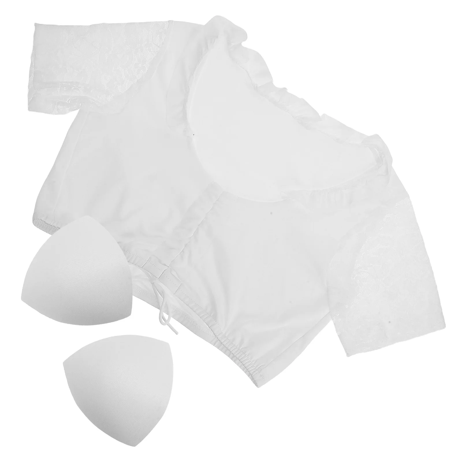 

Maid Outfit Crop Top for Lady Apparel Dress up Lace Tops Gathering Polyester Holiday Oktoberfest Costumes Women Miss