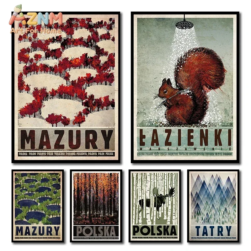 Retro Original Poland Local Pictorial Podhale Kocie Gory Poster and Print Canvas Painting Wall Art Pictures for Room Home Decor