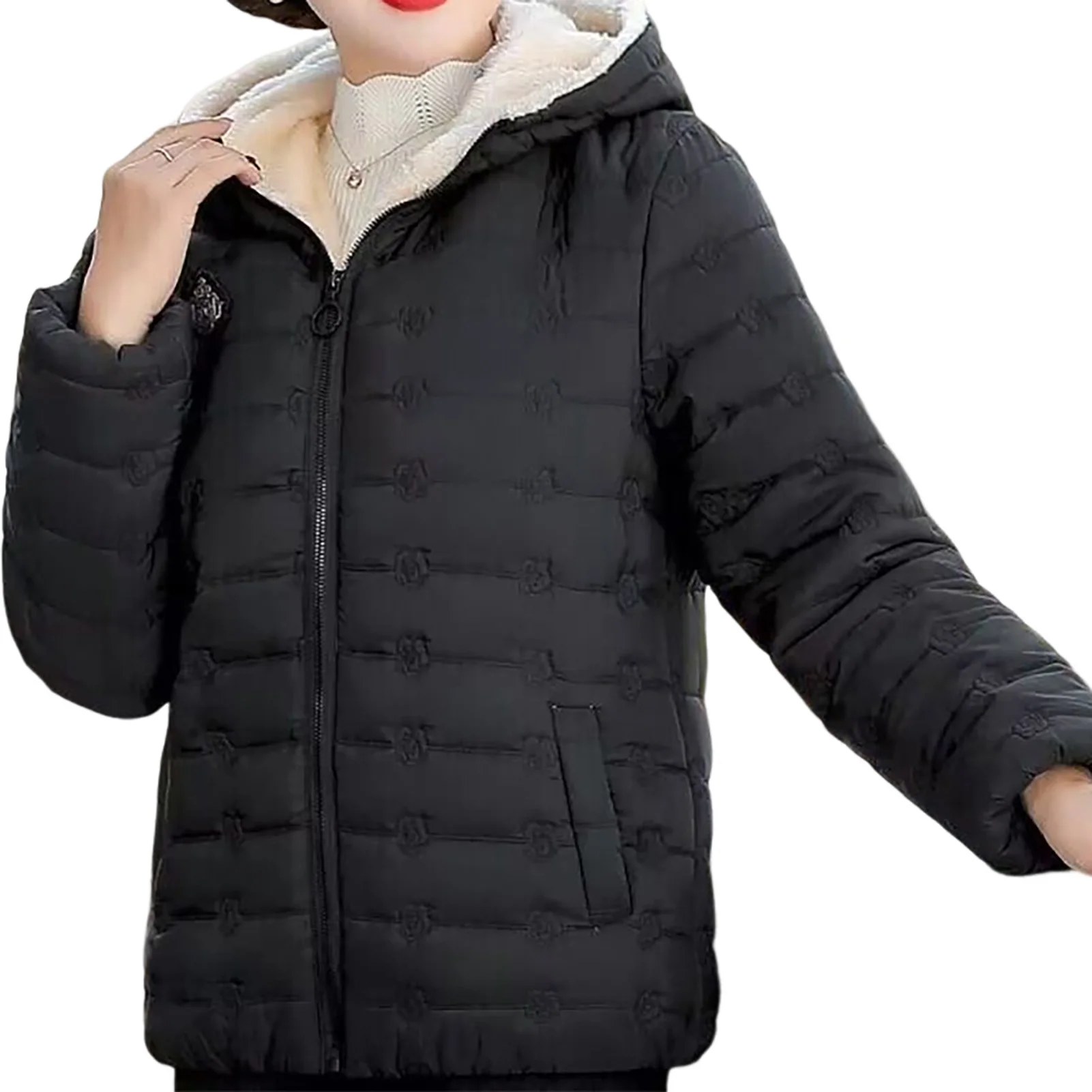 

Elderly Slim Plush Jackets Zip-Up Fur Collar Down Coat for Women Formal Daily Party Ball