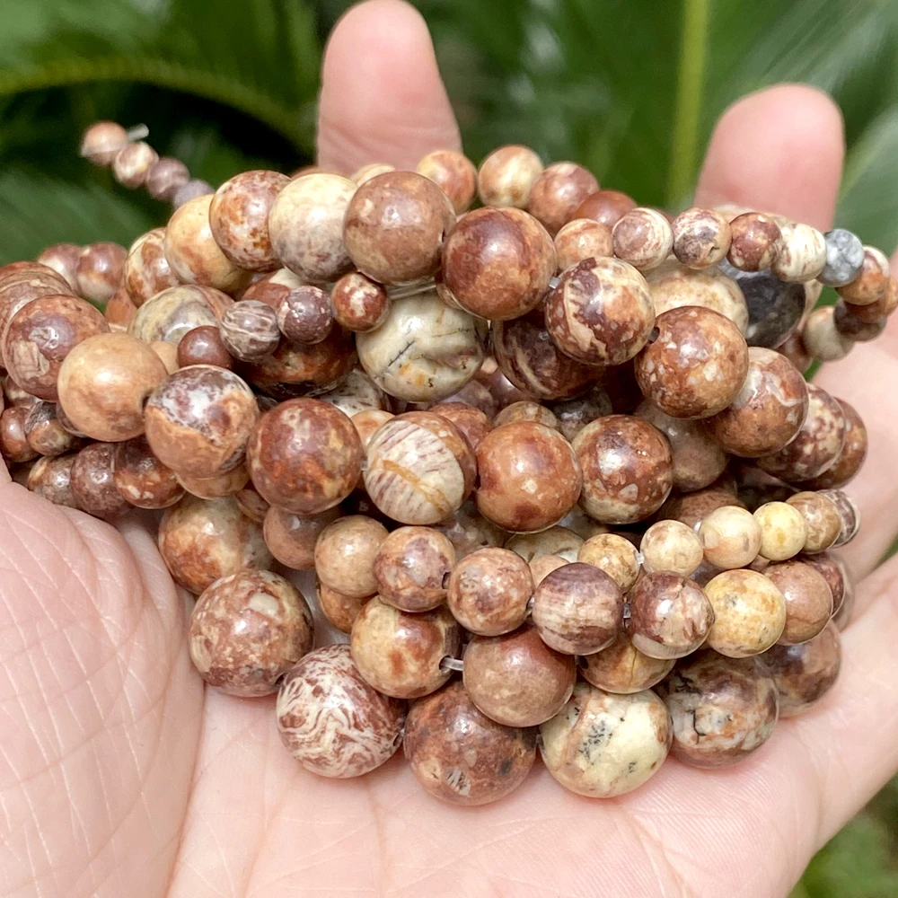 4 6 8 10mm Natural Stone Beads Brown Larimar Round Spacer Beads For Jewelry Making DIY Handmade Bracelet Necklace 15''