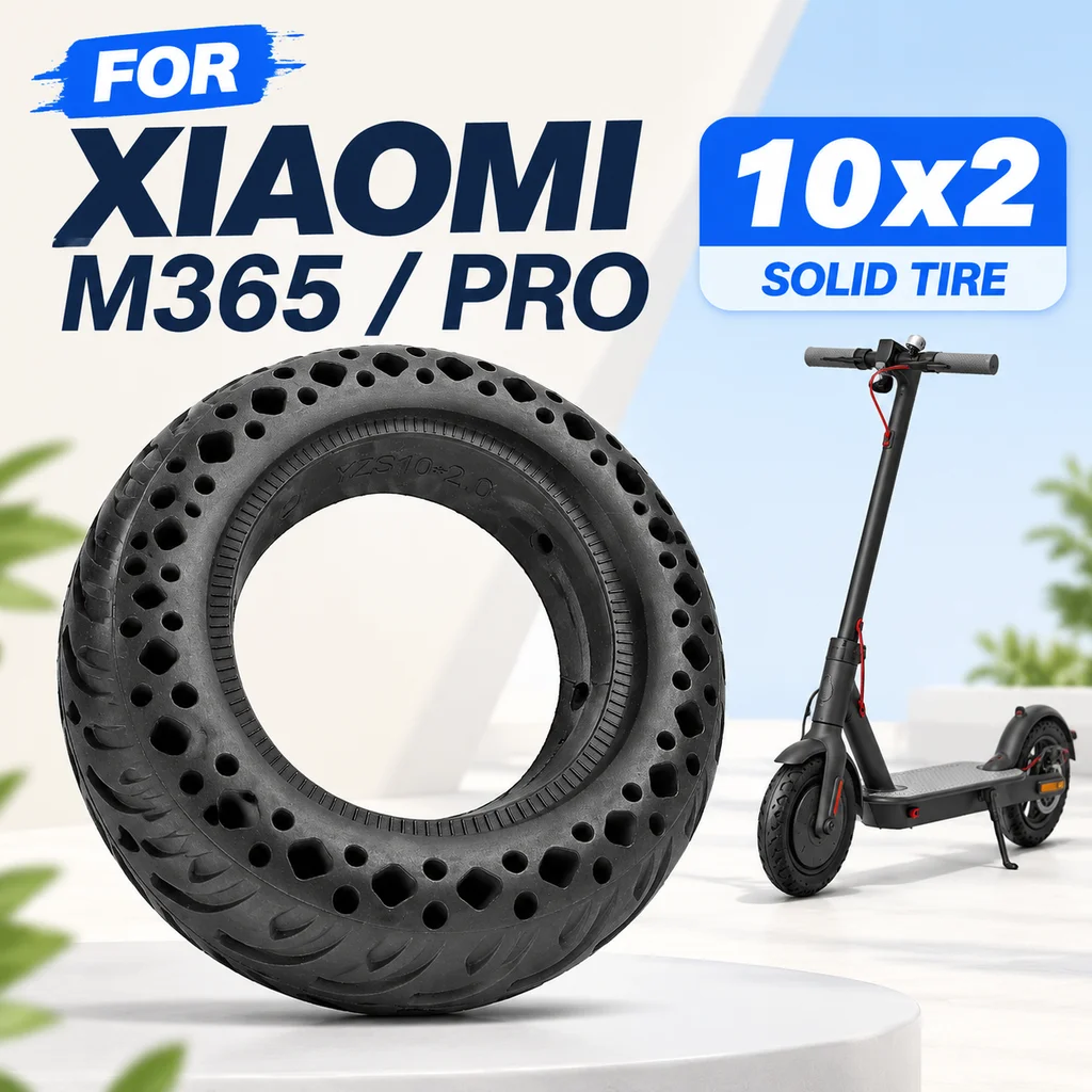 10x2 Solid Tire 10 Inch Rubber Tread Side Honeycomb Shock Absorb Puncture Proof for Electric Scooter 54-152 50-75-6.1