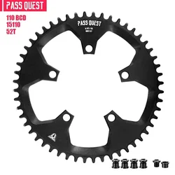 PASS QUEST 110BCD Bicycle 5-Bolts Chainring Black/Silver 36-58T Road Bike Tooth Plate for 3550 APEX RED 110/5 BCD