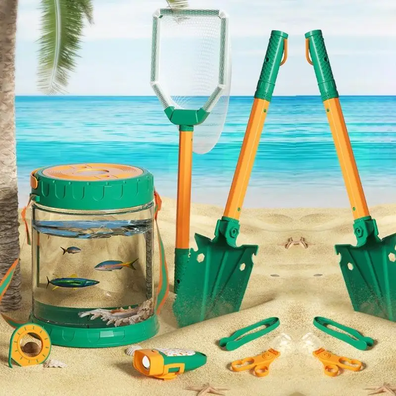 11pcs-sand-activity-group-featuring-transparent-creature-viewing-bucket-with-magnifier-for-childrens-nature-exploration-a2ub