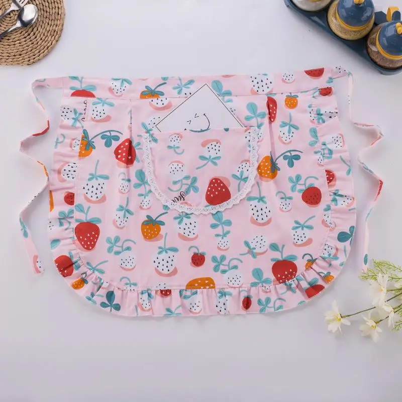 Floral Short Half-Length Apron Women Cooking Household Kitchen Oil-proof Aprons Korean Ins Storage Cleaning Tools Antifouling