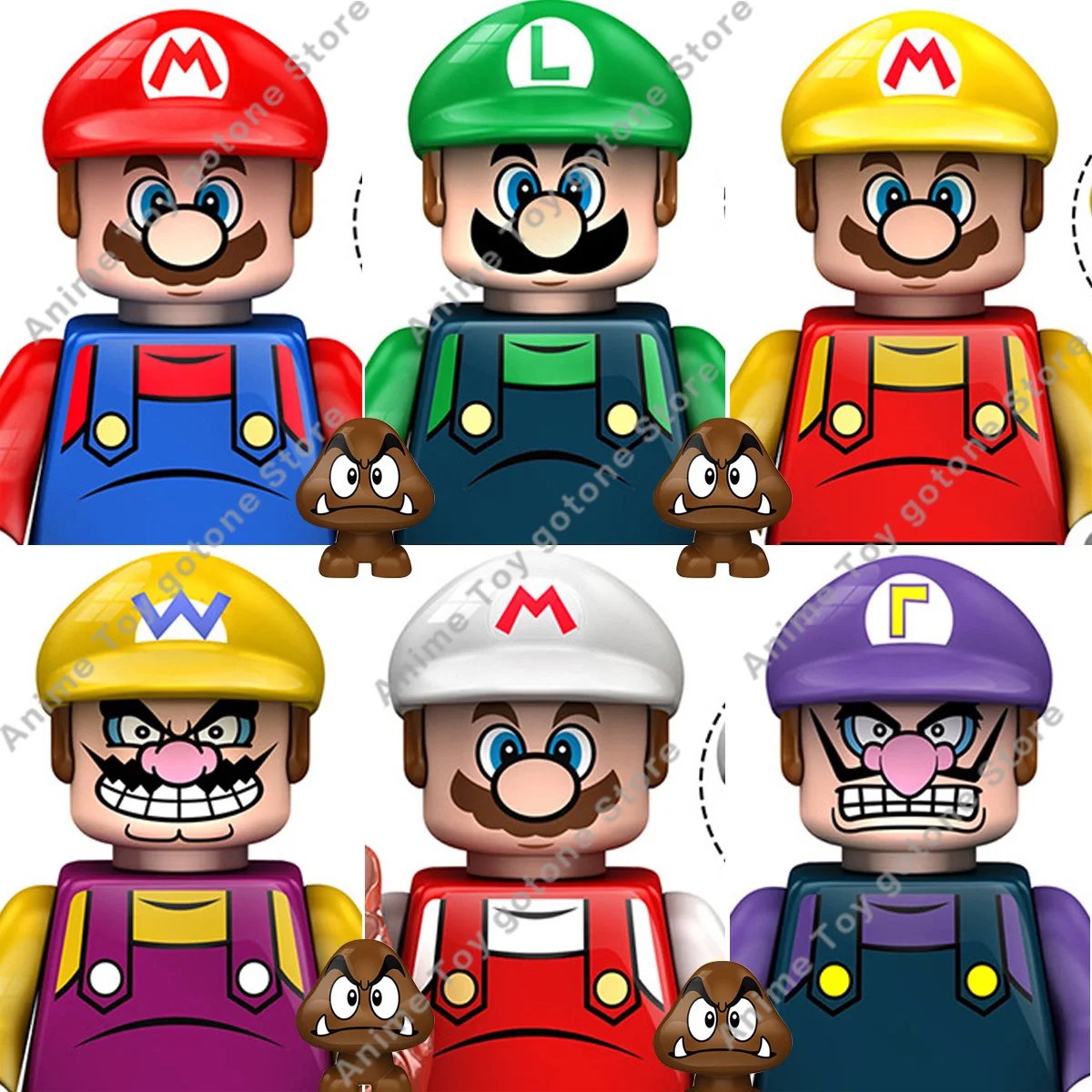 WM6103 Super Mario Bros juegos japoneses Luigi Yoshi Bowser Koopa Kinopio Wario Peach Mini figuras Anime dibujos animados bloques de construcción