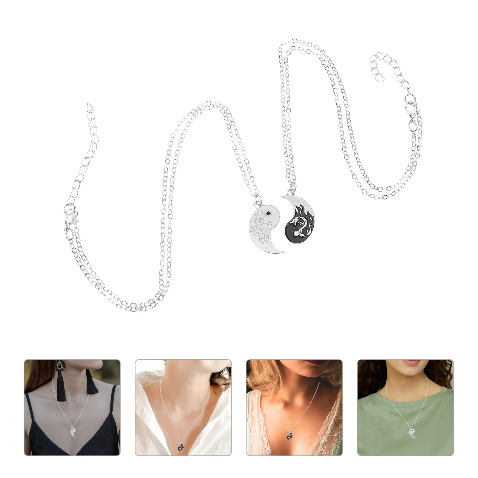 1 زوج التنين يين يانغ قلادة الفولاذ المقاوم للصدأ تاي تشي قلادة زوجين مطابقة هدية لصديقة عيد الحب الزفاف الصداقة #3