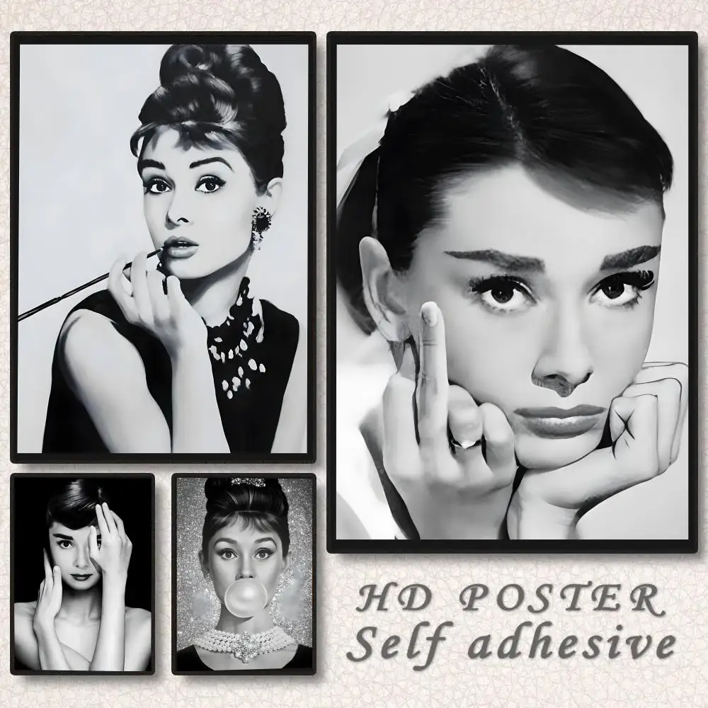 

Vintage A-Audrey Hepburn Black and White Poster Room Wall Art Decor Waterproof Stickers For Home Bar Bedroom Decoration