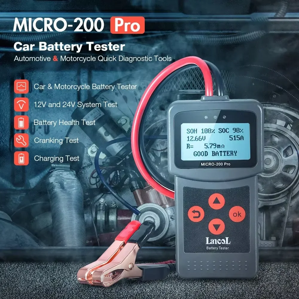Lancol Micro 200Pro 12V 24V Car Battery Tester 40 to 2000CCA Battery Capacity Analyzer Battery Cranking Charging Diagnostic Tool