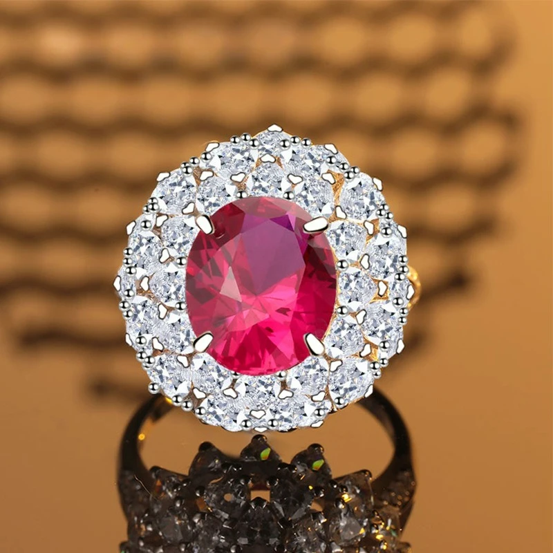 

PT950 Платиновое искусственное культивирование драгоценного камня Голубь Кроваво-красное зеленое нано-синее эллиптическое кольцо для женщин с набором сердечек, благородной леди