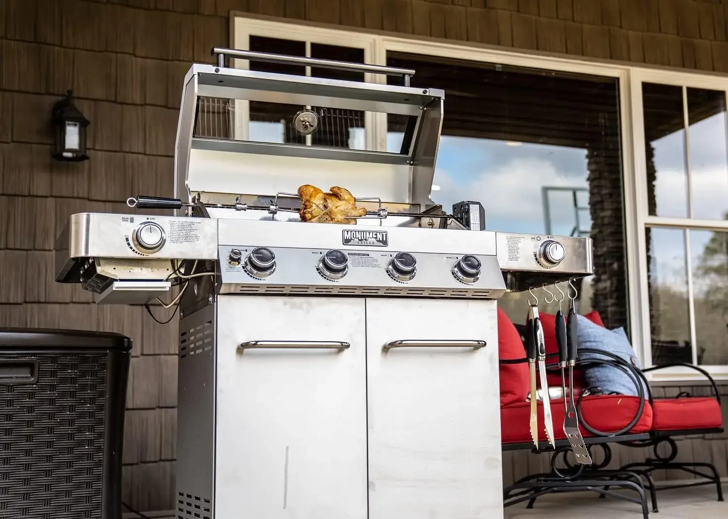 Larger 4-Burner Propane Gas Grills Stainless Steel Cabinet Style with Side & Infrared Side Sear Burners with Stainless Steel