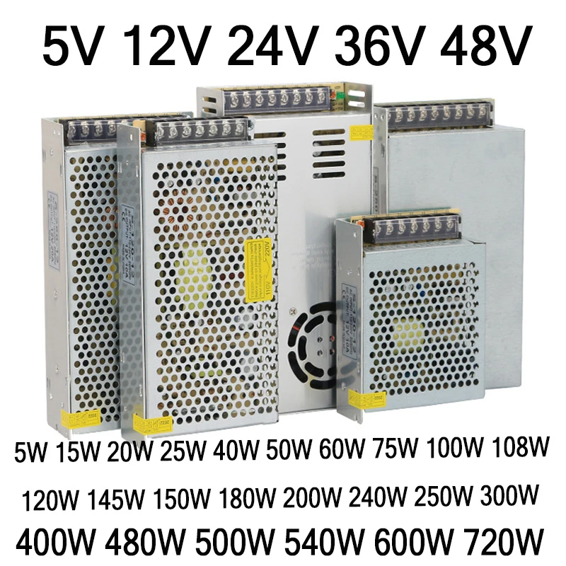 แหล่งจ่ายไฟ12V 24V 36V 48V 5V DC 1A แหล่งจ่ายไฟ2A 10A 110V AC 220V ถึง12โวลต์48V 36V 10W 200W 300W 400W 500แหล่งจ่ายไฟ W 600W