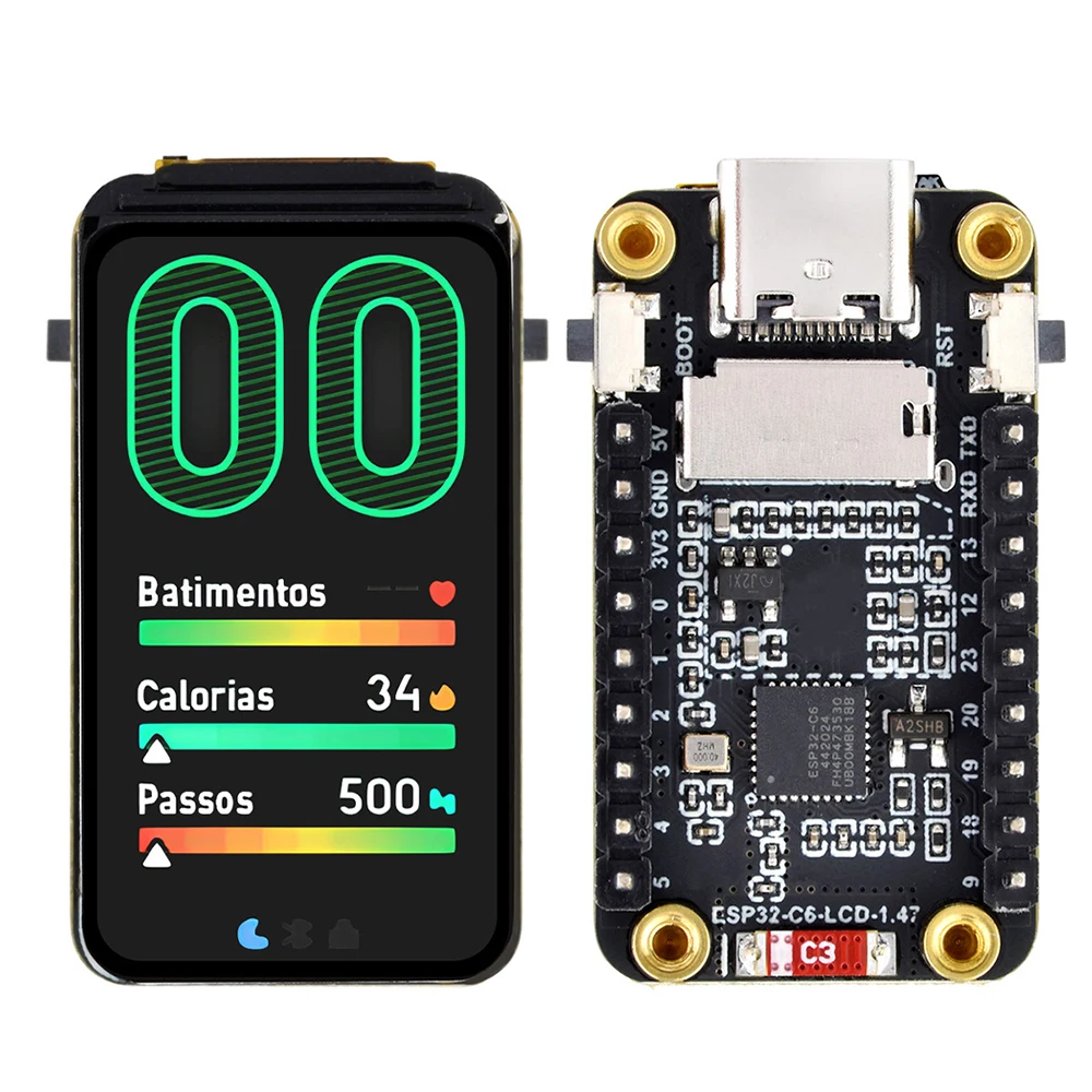 Type-C ESP32-C6 1.47-Inch 172x320 LCD Screen Wifi 6 Bluetooth 5 Development Board RISC-V 32-bit Processor Micro SD Card Slot