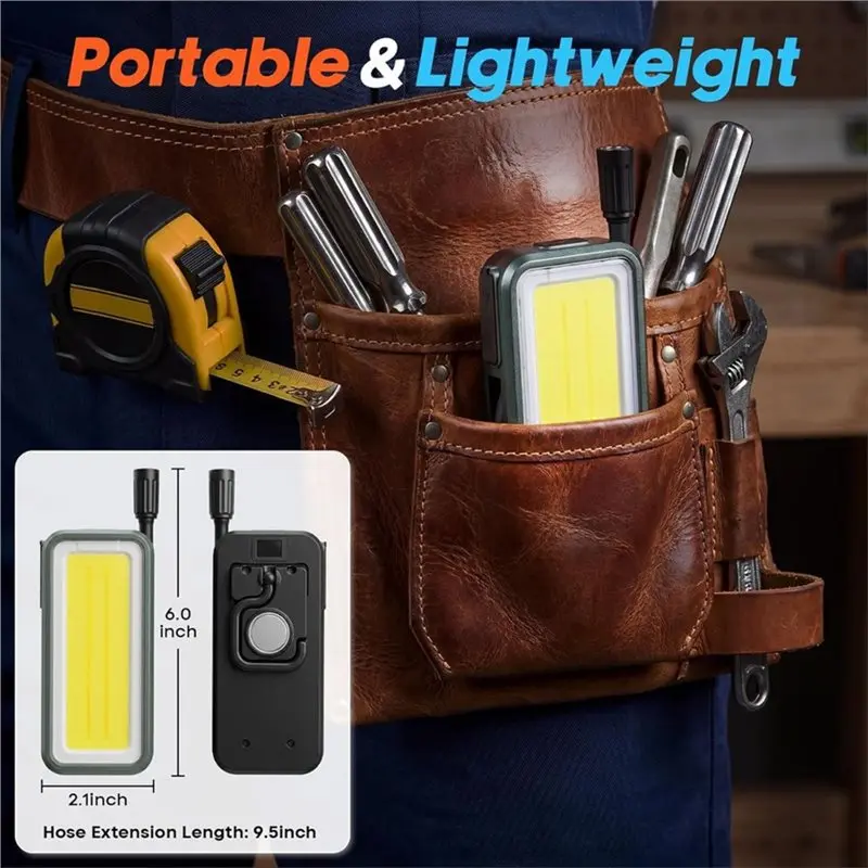 Portable Magnetic Work Light With Rechargeable Battery, Flexible Gooseneck Design For Car Repair, Camping, Emergency Lighting