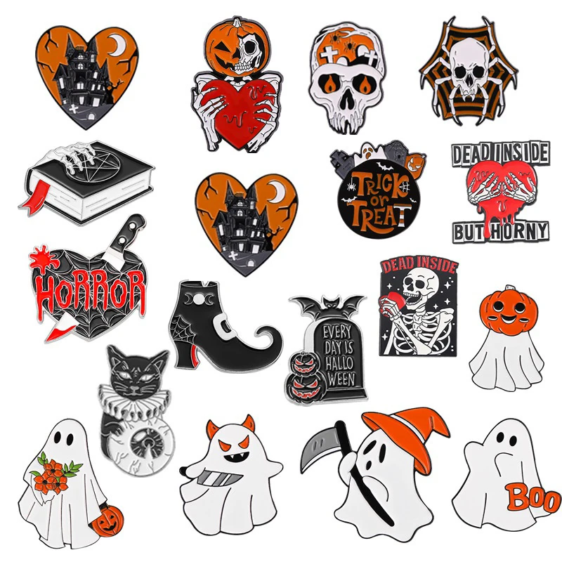 

Halloween Enamel Pin Ghost Goth Heart Horror Spider Punk Black Brooch Lapel Pin Witch Backpack Heart Accessory Friends Jewelry