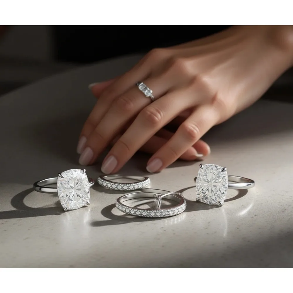 

Набор обручальных колец с удлиненной подушкообразной подвеской CZ, позолоченные регулируемые свадебные кольца, размеры 5-9.