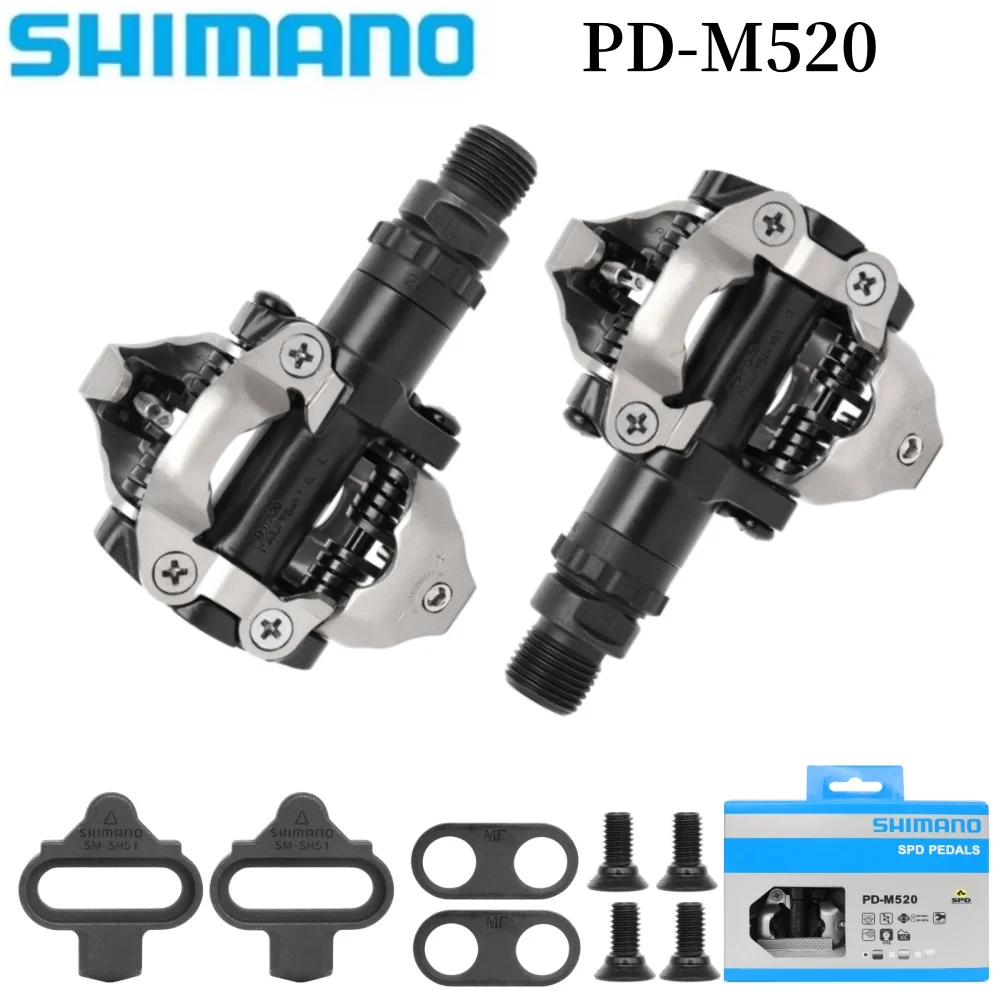 Shimano Deore M520 Pedal PD-M520 Double-sided Pedal SPD Black Silver Pedal For MTB Mountain Bike Pedal Center 55mm