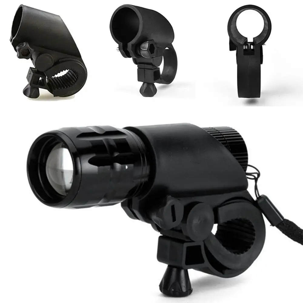 Black Bicycle Accessories Cycling Handlebar Mount Light Holder Bicycle Light Lamp Stand Bike Flashlight LED Torch Clip Clamp