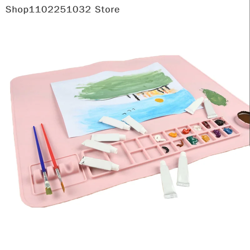 Silicone Painting Mat With Cup And Paint Brush Holder Palette DIY Handmade Mat Kids Nonslip Art Crafts Pads 50x40cm