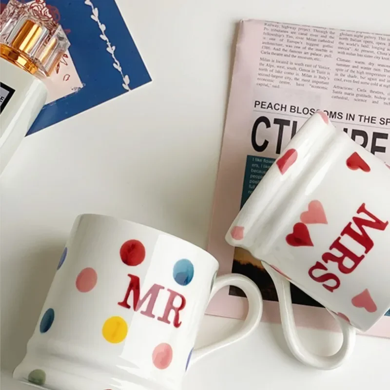 Mr Mrs Coffee Mug Dot Love Ceramic Cup for Couple Girl Drinking Water Wedding Gift 400ml