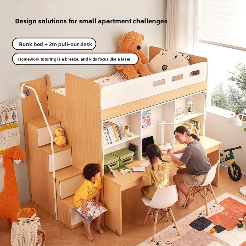 Economical bunk bed with desk, multi-functional combination, high and low beds