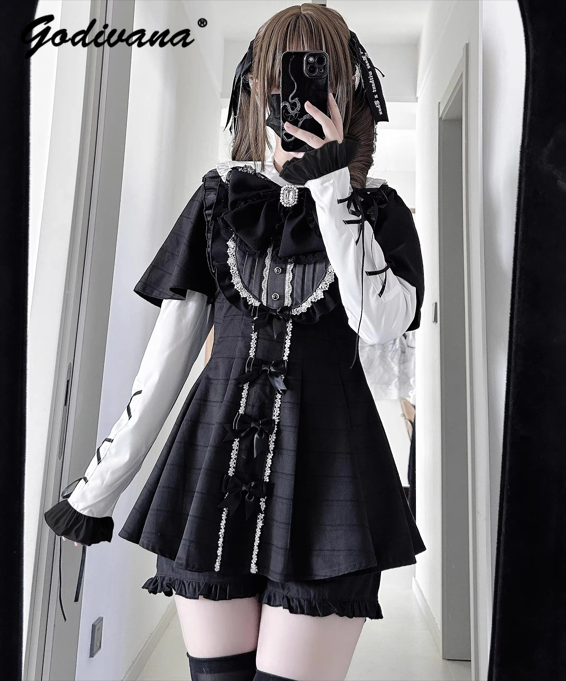 

Japanese Style New Cute Lace Bow Plaid Short Sleeve Top and Shorts 2 Piece Set Spring and Summer Girl Women's Sweet Outfit Set