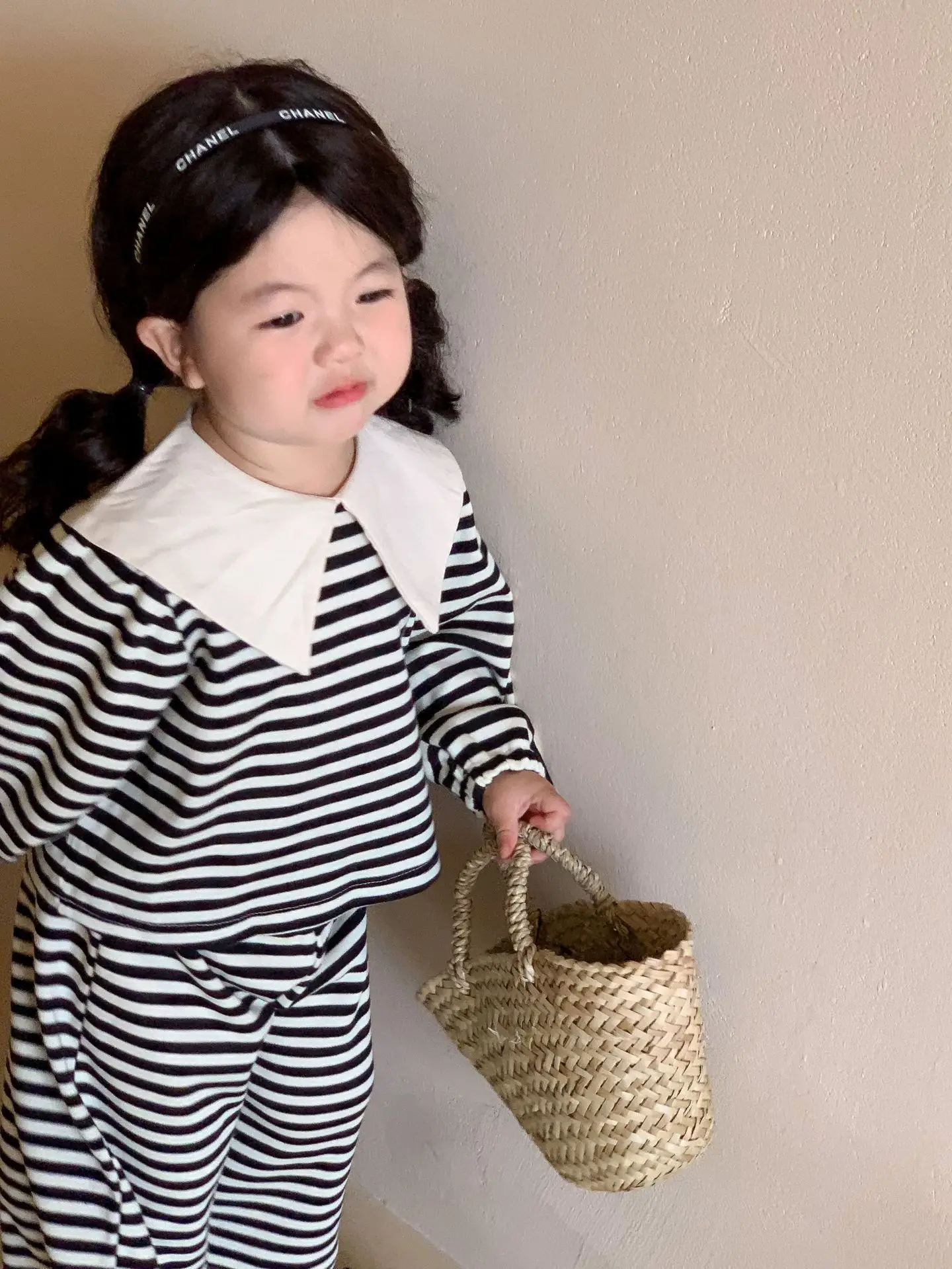 Children\'s Clothing Sets Big Lapel Striped Top and Wide-leg Pants 2pcs Sets Baby Girl Outfit Set Toddler Girl Clothes