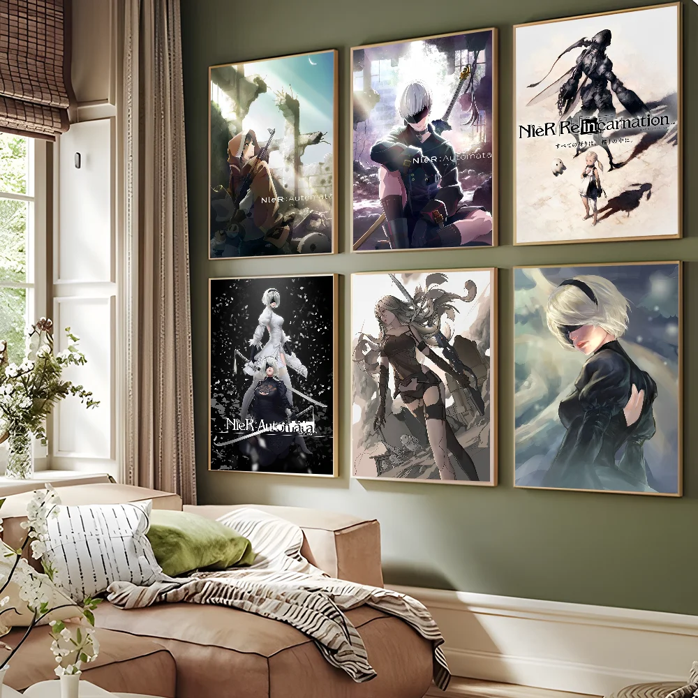 Nier Automata Anime Posters Sticky Whitepaper Sticker DIY Room Bar Cafe Kawaii Room Decor