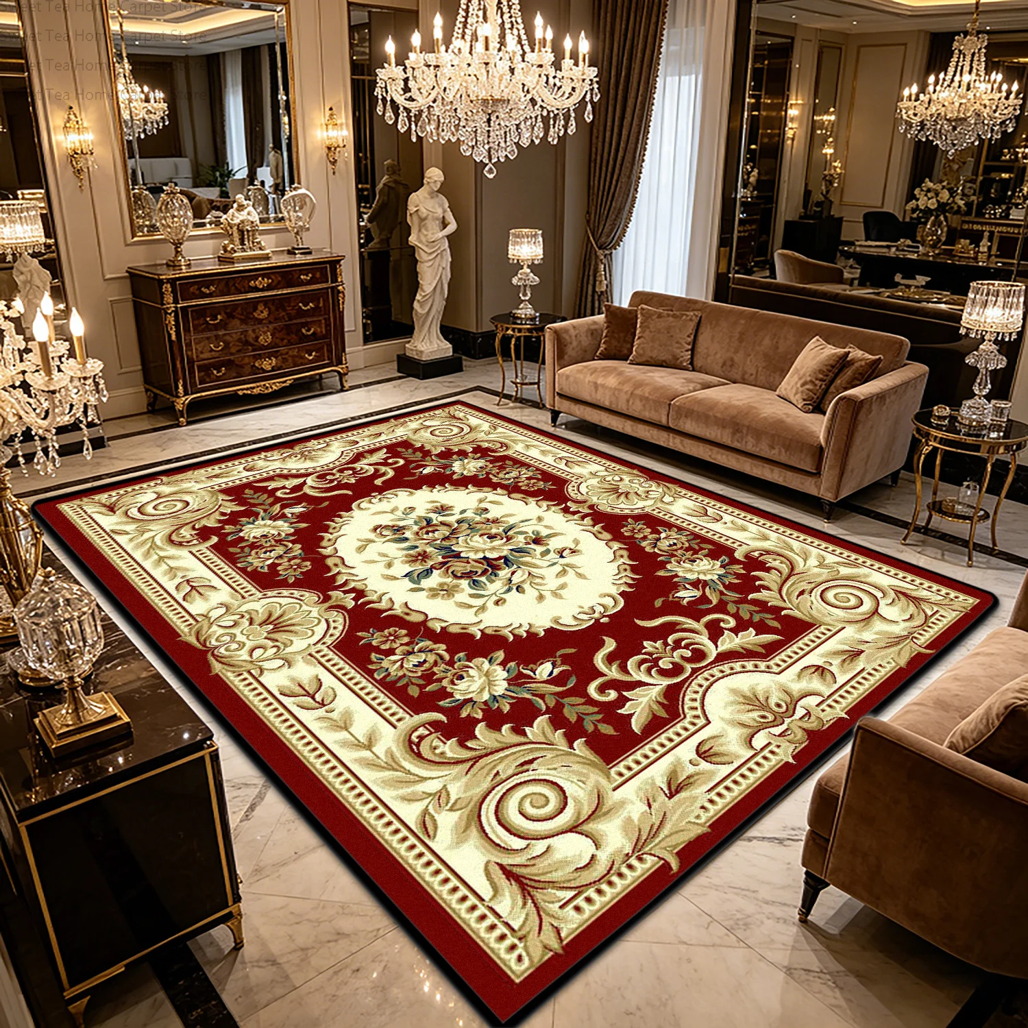 European Retro Classic Living Room Sofa Carpet Bedroom Aesthetic Non-slip Washable Floor Mat Soft Fluffy Luxury Office Area Rug