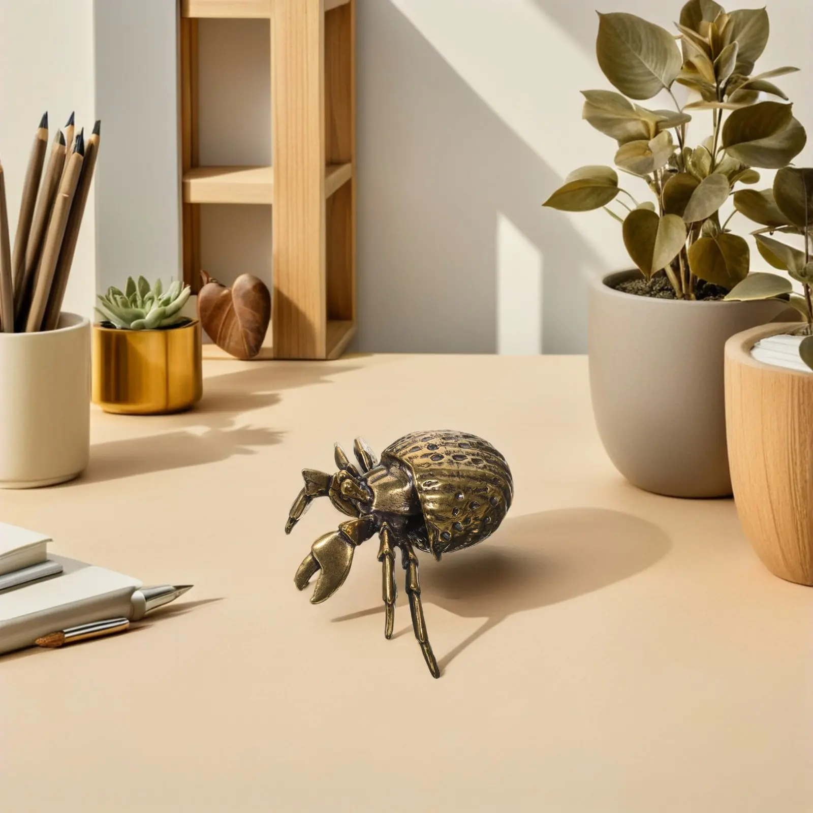 Brass Hermit Crab Vintage Retro Mini Nautical Ocean Animal Tabletop Home Desk Ornament Coastal Seashell Decor