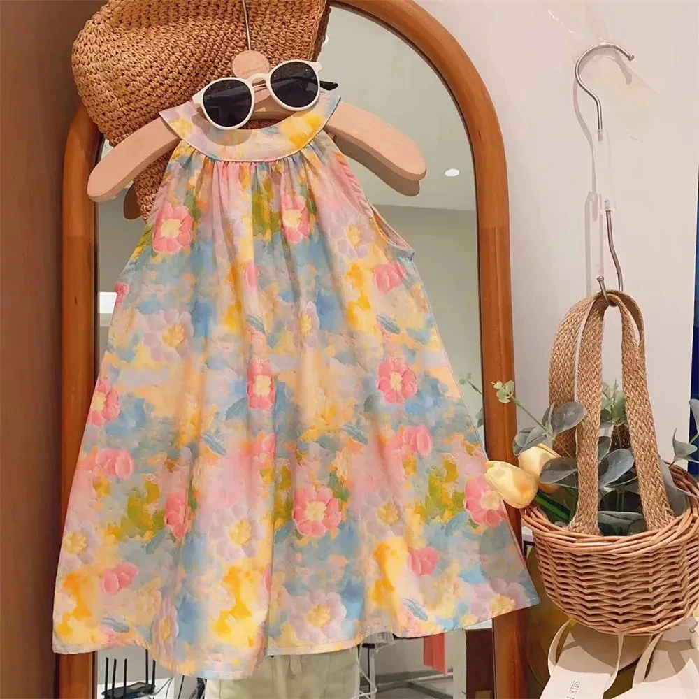 

Girls' Princess Dress Summer Dress New Children's dress Fashion flower print sleeveless dress Fashion baby dress Summer