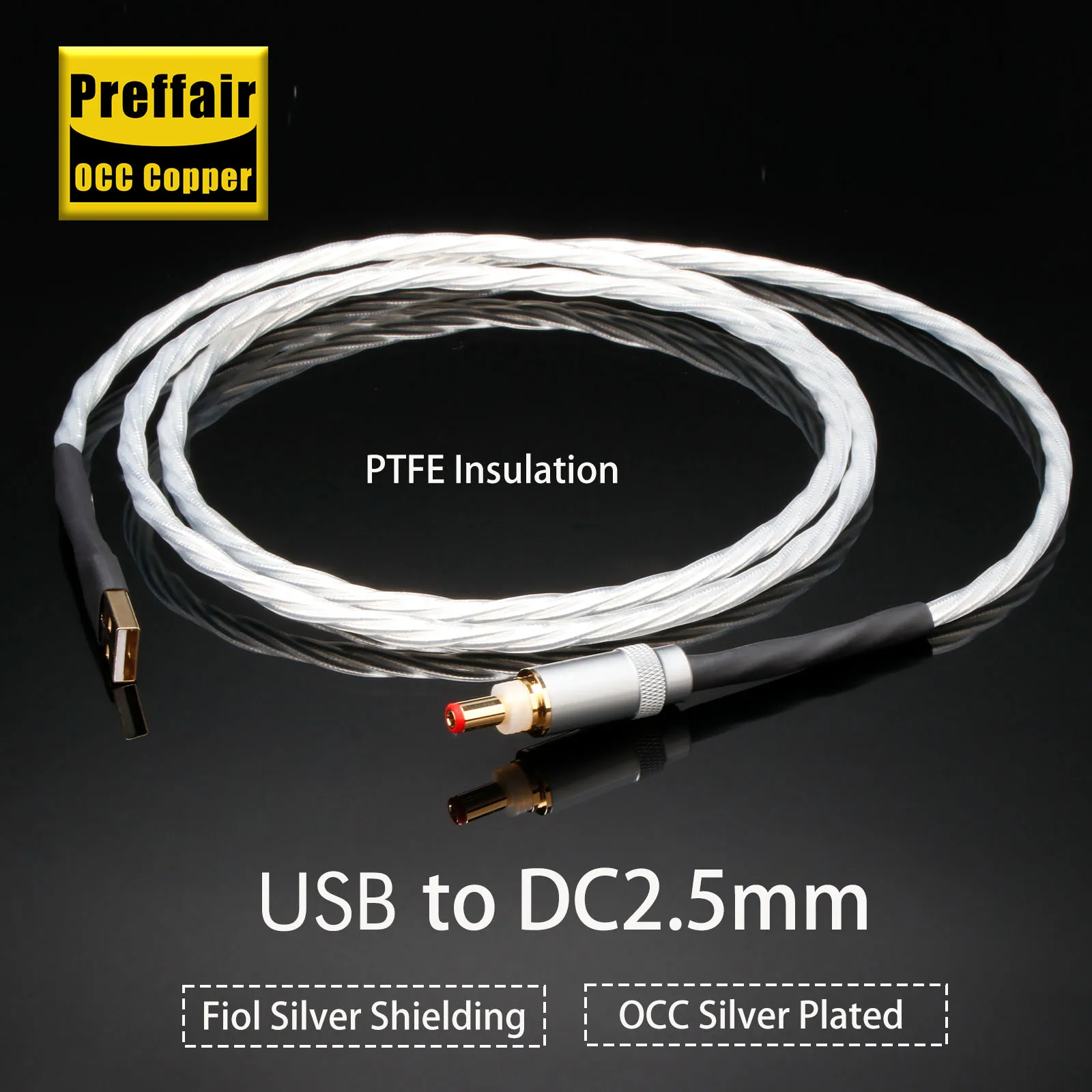 

Hifi Audio OCC Silver Plated GX16/GX12 To DC2.5 DC2.1 Line Power Supply Output Cable12V 0.5A AC/DC Phono Amplifier Linear