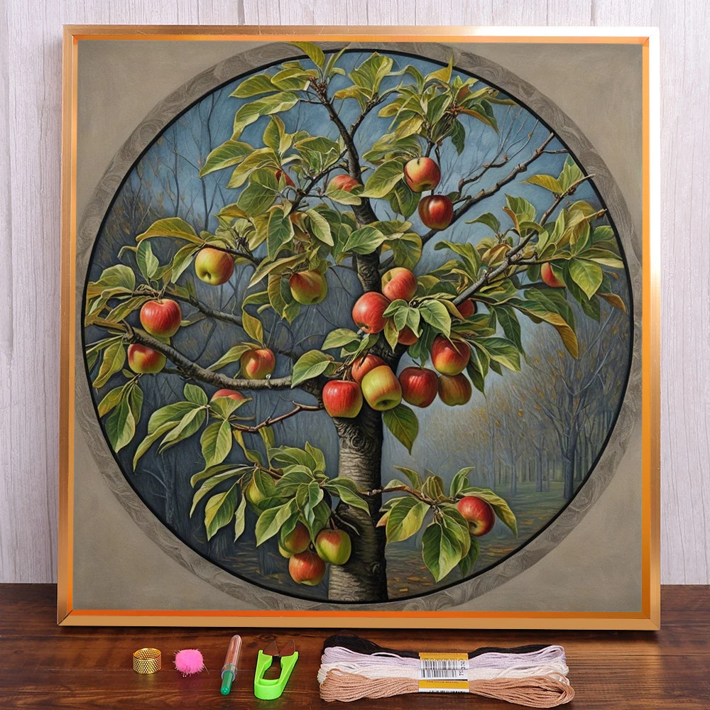 Apple Tree Pre-Printed Cross Stitch Embroidery Full Kit Handiwork Handmade Knitting Needlework Promotions Stamped Home Decor