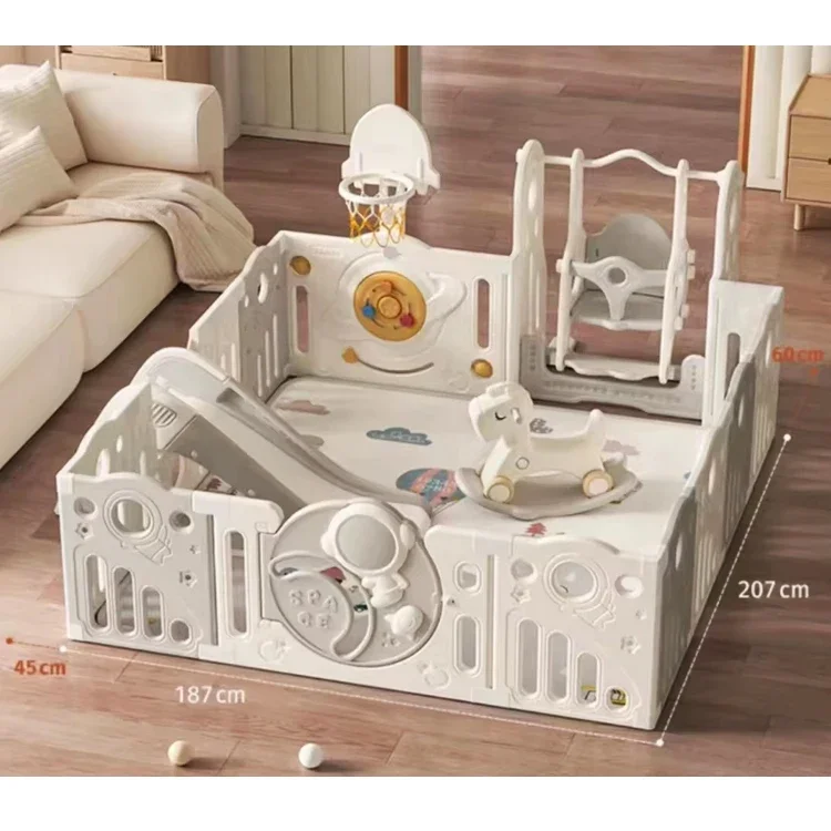 High Quality Foldable Indoor Baby Playpen with Slide and Swing Kids' Plastic Toy Game Fence  for Children's Play Yard