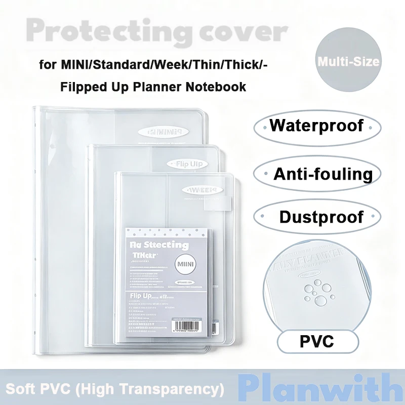 Planwith Multi-Size Protective Sleeve Compatible with Notebook Planners, Polka Dot / Crystal Clear 180° Flat Lay Quality Tools