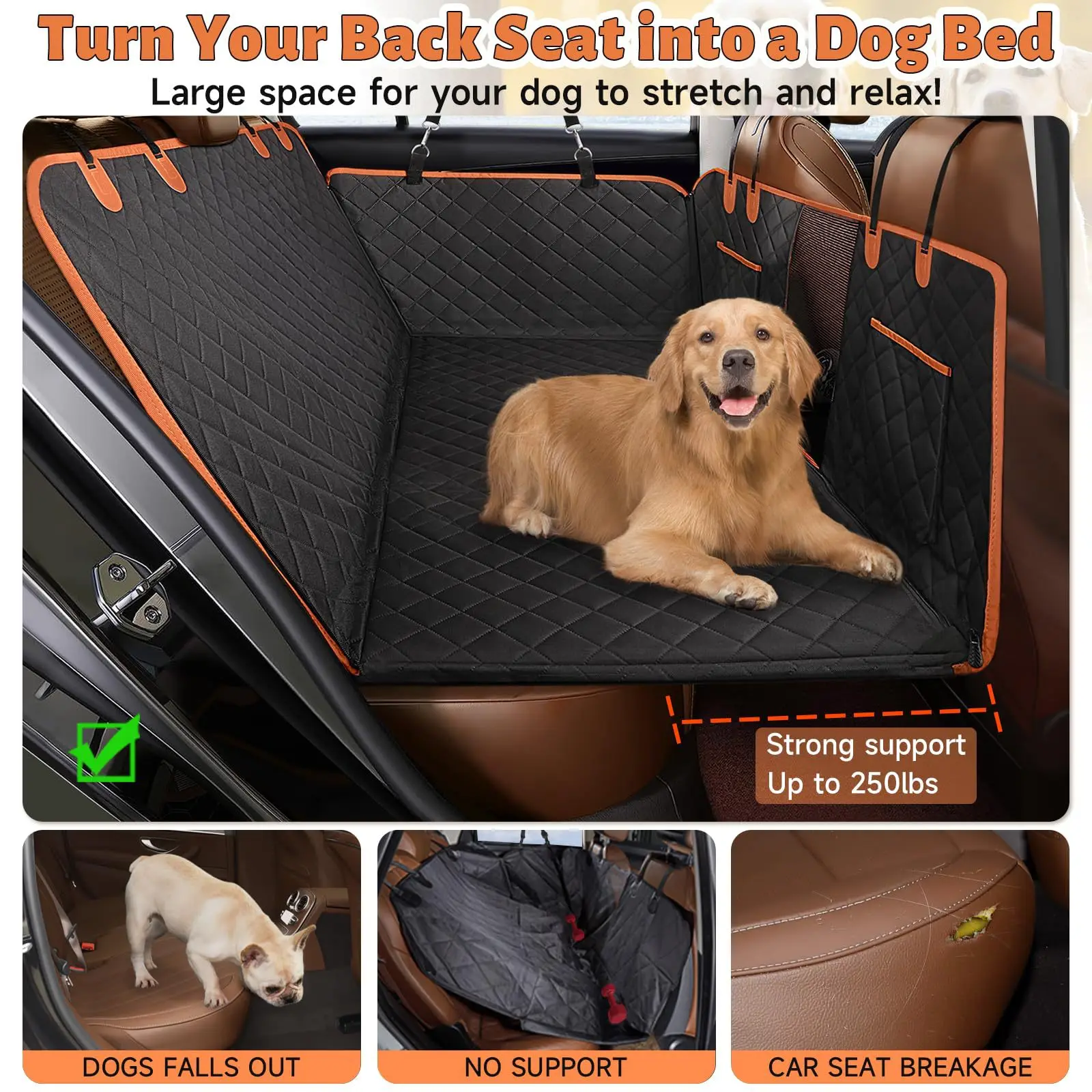 Back Seat Extender for Dogs, Dog Car Seat Cover Hard Bottom, Pet Seat Cover with Mesh Window, Dog Seat Covers for Car Travel