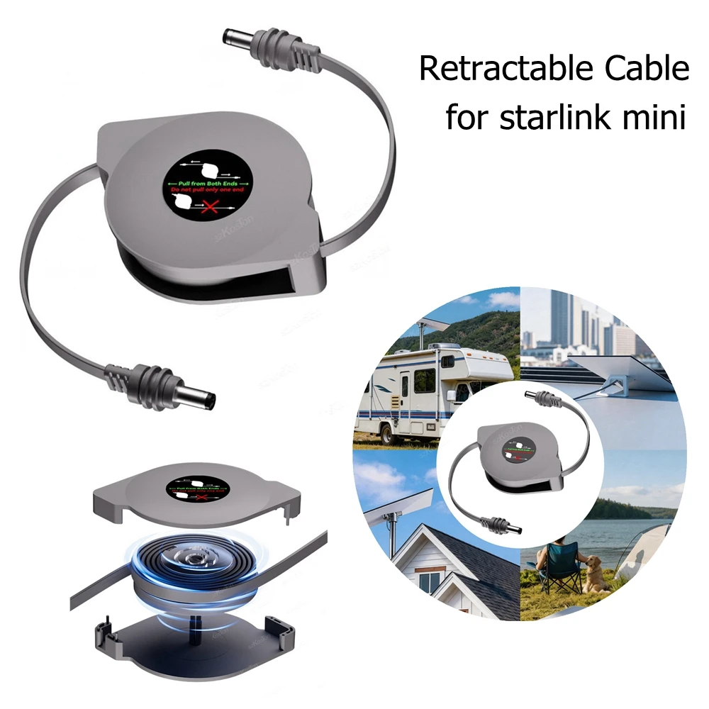 Einziehbares Kabel für Starlink Mini mit 300 cm langem, wasserdichtem DC-Stromkabel, geeignet für Dach, Innenbereich, Fahrzeug, Camping.