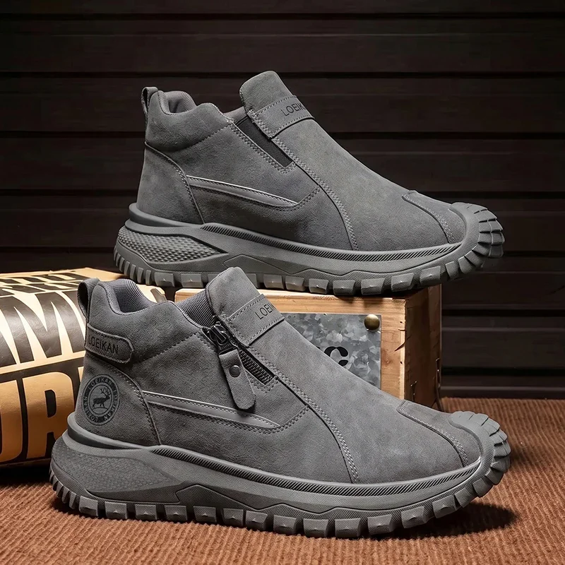 Herren High-Top Freizeitschuhe mit Seitenreißverschluss, robuste Knöchelstiefel mit dicker Sohle, rutschfeste modische Schuhe – Detail 6
