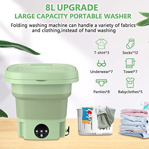 Portable Washing Machine and Dryer Combo, 8L Mini Folding Washing Machine Portable with Disinfection Function, Small Portable Wa