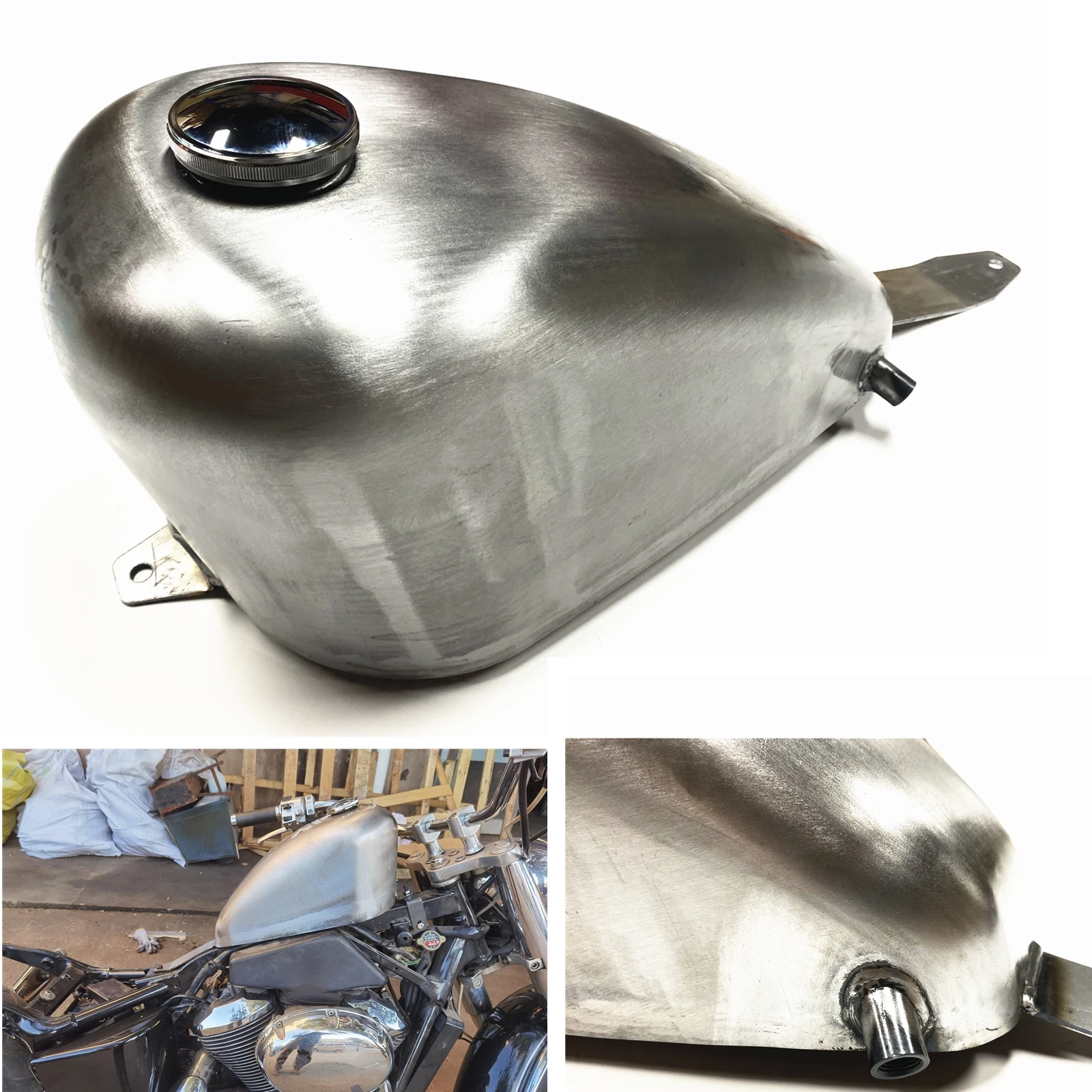 Motorcycle Petrol Gas Fuel 9 L Tank Motorbike Handmade Gasoline Retro Oil Can w/ Cap For Honda Shadow 400 750