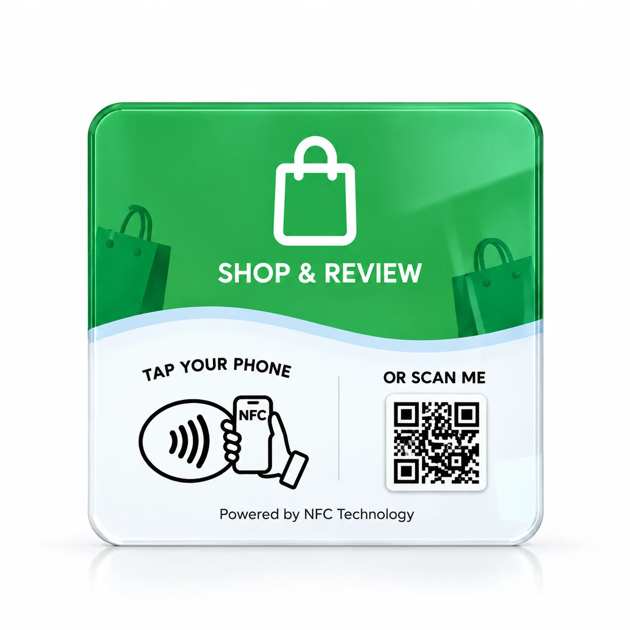 NFC 215 Square Acrylic Google Review Card Programmable 13.56MHz NFC Table Stand with Custom QR Code