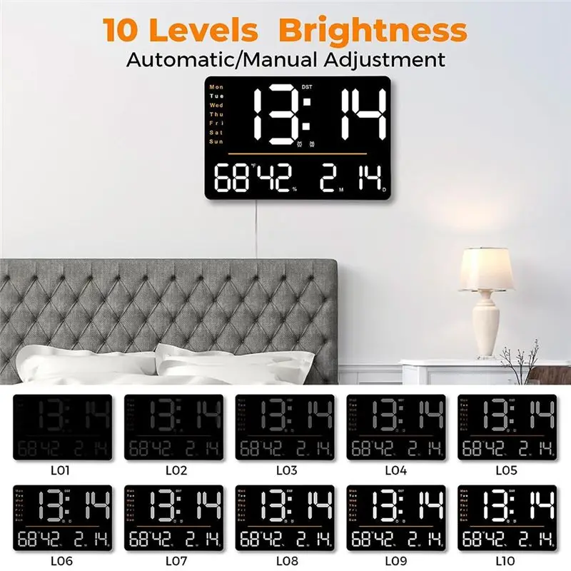 

Цифровые настенные часы A32I, 15,6-дюймовые светодиодные настенные часы с большим дисплеем, с пультом дистанционного управления, для гостиной, офиса, класса, спортзала